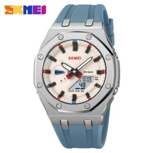 SKMEI 2243 Sports Watch – 50M Waterproof, Silicone Strap, Dual Display (Pointer + Number), 44.7mm Dial – Sky Blue
